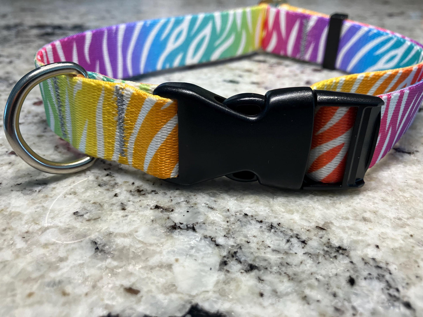 Vibrant Rainbow Zebra Dog Collar and Leash Set, American-Made, Assorted Sizes