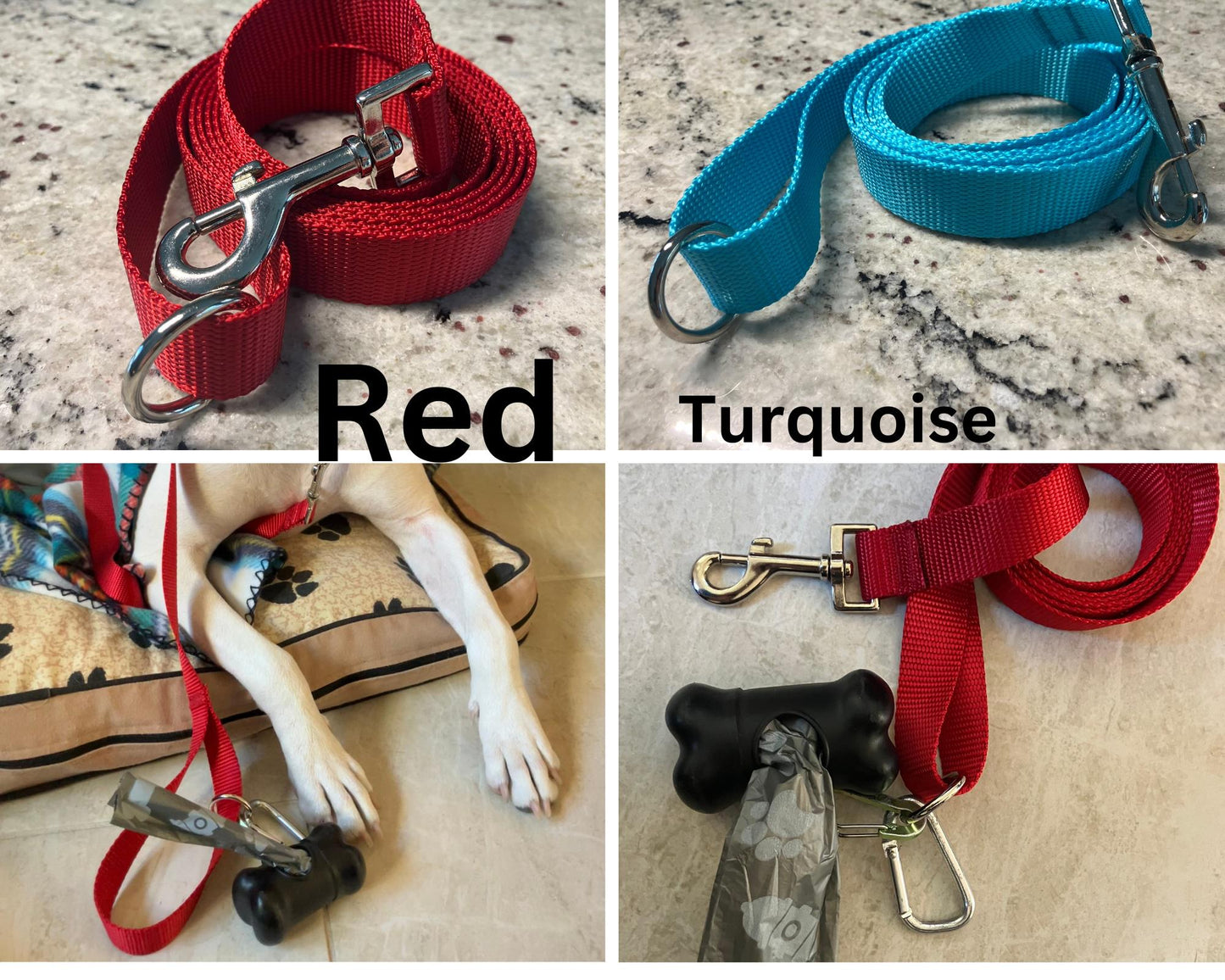 Heavy Duty Nylon Dog Leash 1" width Plain with metal ring on handle