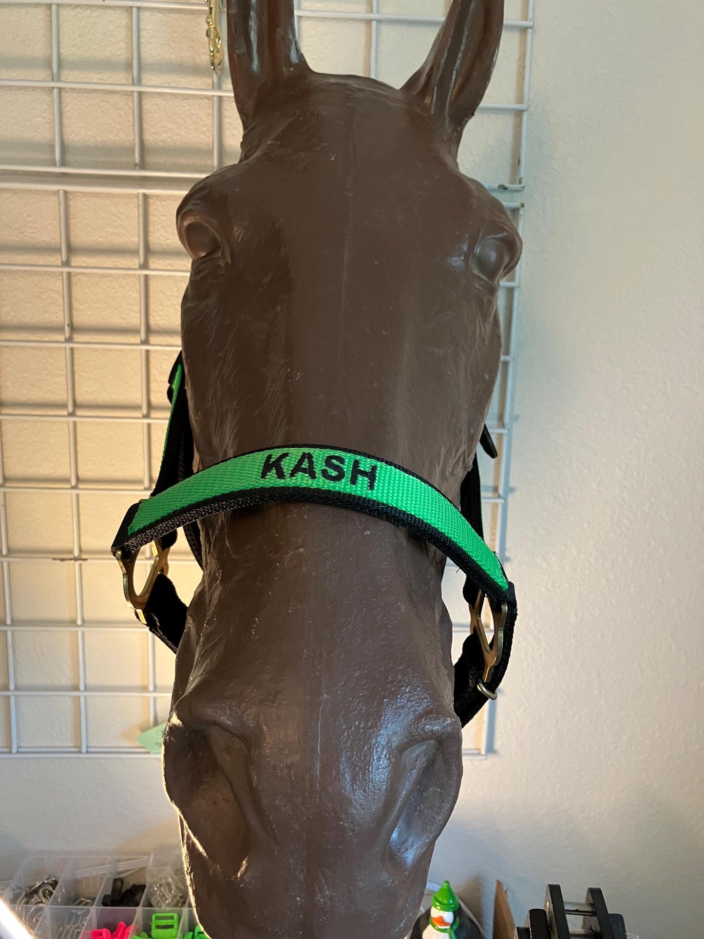 Custom Embroidered Horse Halter, Personalized Name or Phone Number on Noseband, Durable Nylon w/ Plain Webbing Overlays, Adjustable Fit