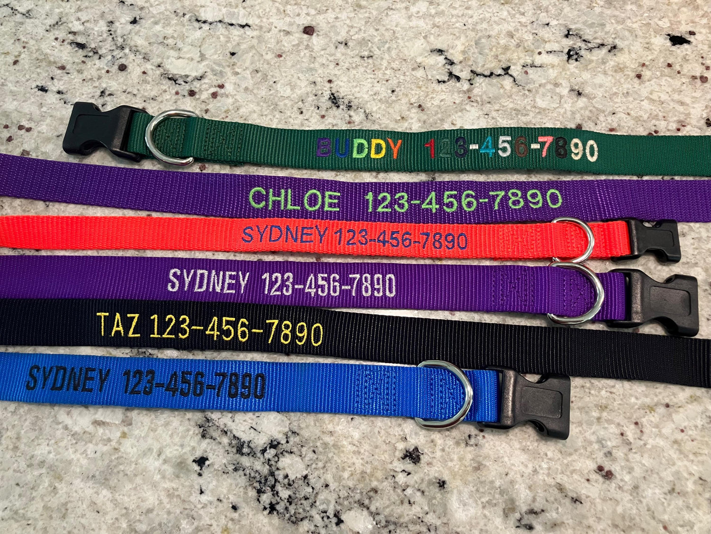 Custom embroidered dog collar, personalized pet neckwear multiple sizes, multiple colors, name and number