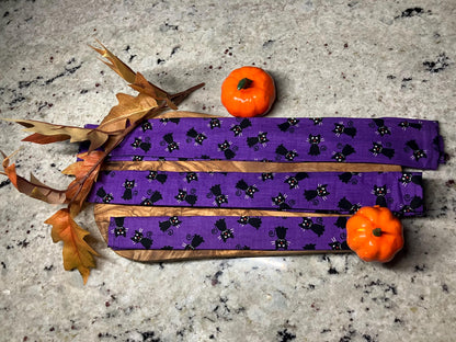 Cute Pet Collar Covers - Halloween and Fall Collar Accessories - Purple with Black cats Collar sleeve- scrunchie