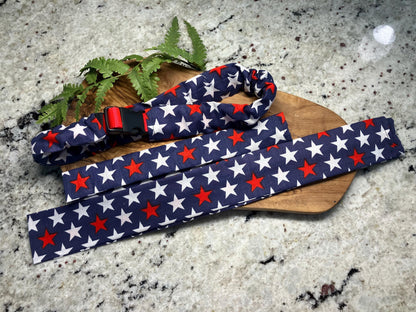 Patriotic stars dog collar cover sleeve - dog scrunchie - July 4th red white and blue - Made in USA