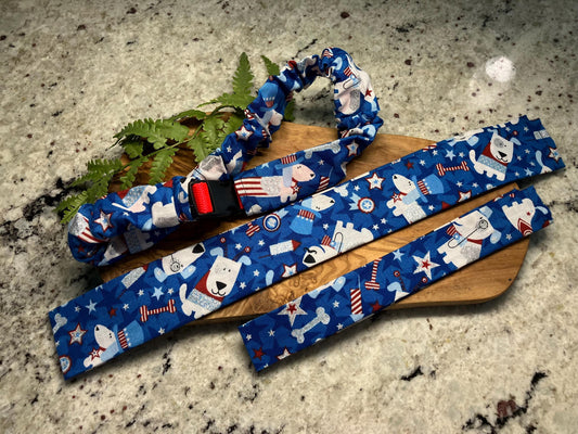 Patriotic dog stars collar cover sleeve - dog scrunchie -