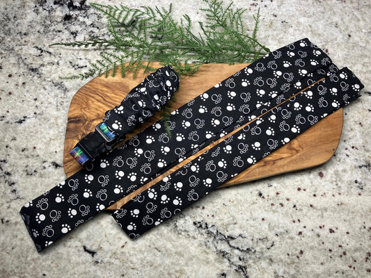 Black and white paw print collar cover - Made in USA - dog scrunchie - pet fashion - stylish pet accessories