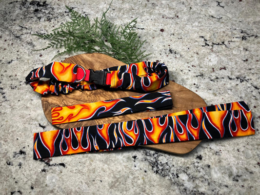 Blue flames Dog Collar Cover, dog scrunchie, cool hot rod themed collar sleeves