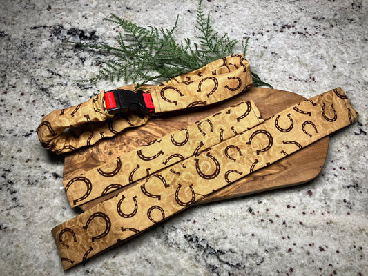 Western horseshoe dog collar cover, cowboy dog scrunchie, tan collar sleeve, cute dog accessories