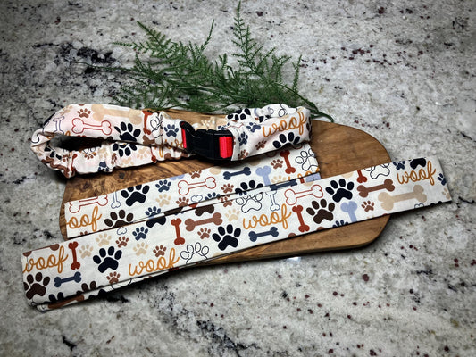 Woof dog collar cover, cute collar sleeve, dog scrunchie bandana